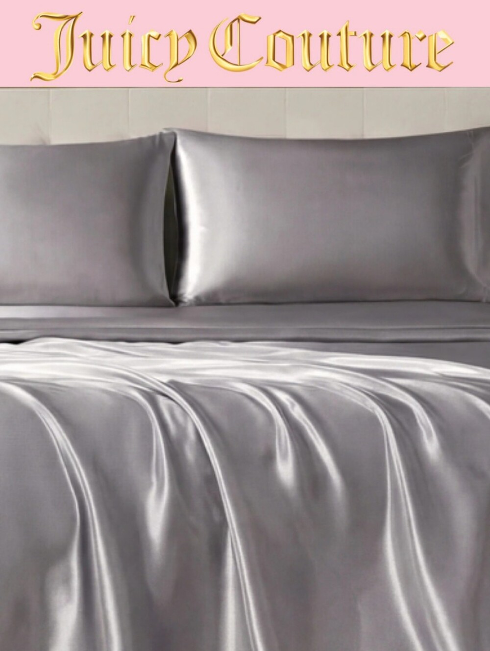 Juicy Couture Home The Rose Collection 4-PC Satin Queen Sheet Set- Silver Wister